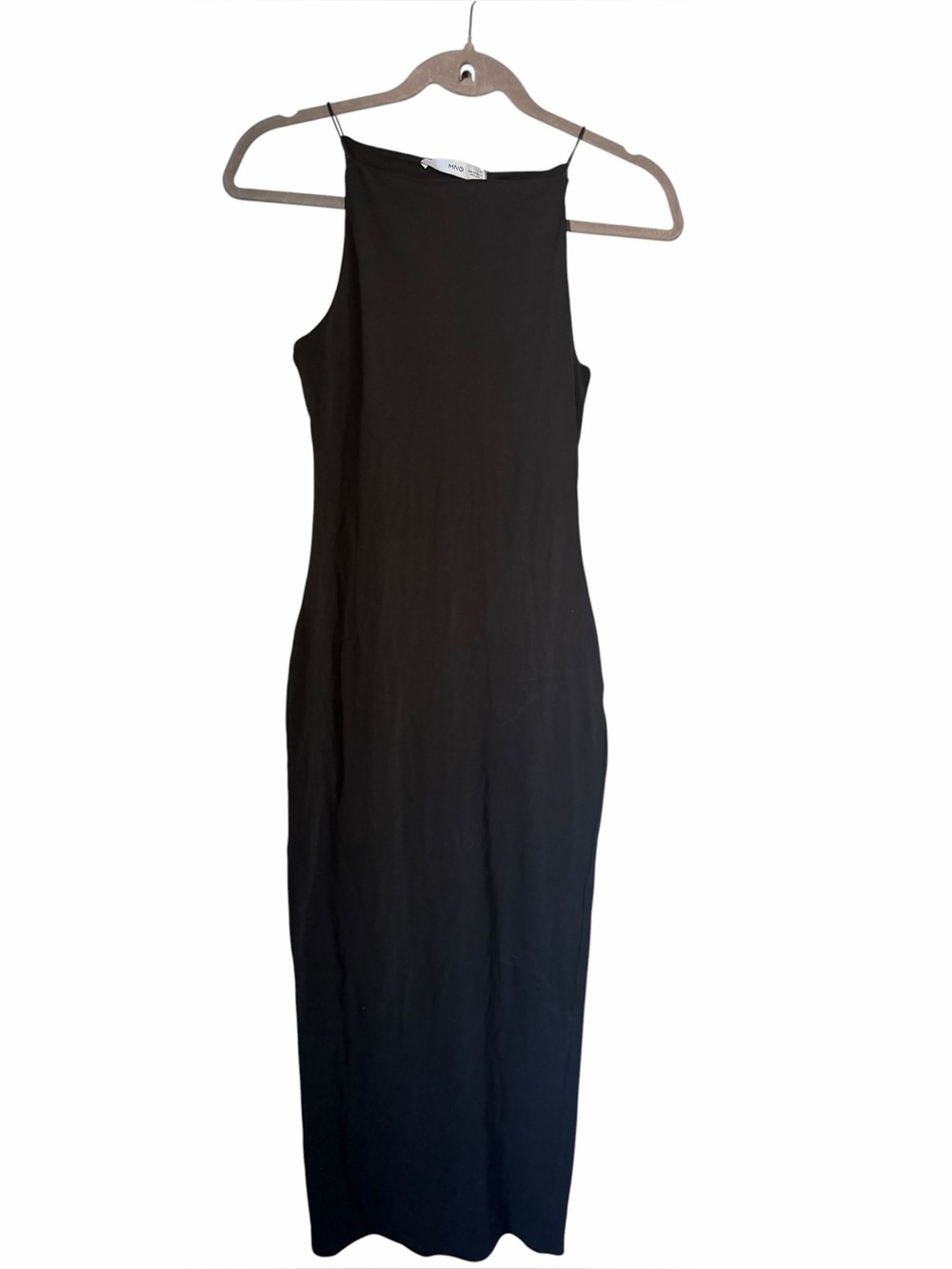 Mango Black High Neck Sleeveless Maxi Dress Bodycon Stretchy Chic Minimalist